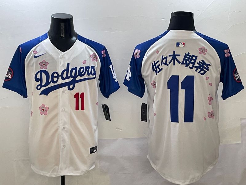 Men Los Angeles Dodgers 11 R.Sasaki White Blue Sakura Edition 2025 Nike MLB Jersey style 4